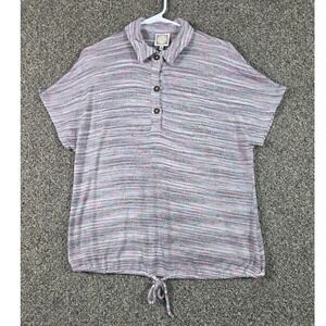 Truself Polo Top Women Large Multi Color Space Dye Knit Drawstring Hem 11JJ-APUM